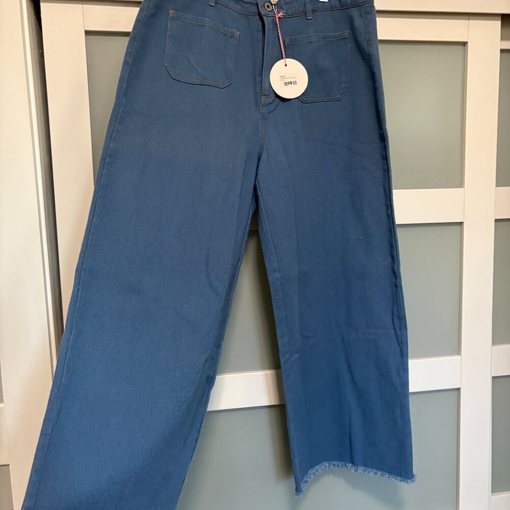 Umgee Wide Leg Denim Jeans Frayed Bottom Pants sz Large NEW NWT - Picture 3 of 6